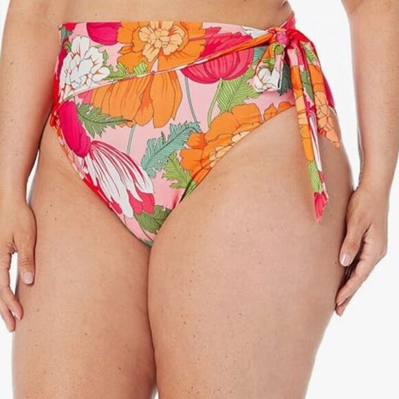 NWT Trink Turk Floral Layered High Waisted Side Tie Bikini Bottoms Sz. 4 - Picture 3 of 7